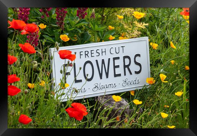 Garden flowers with fresh cut flower sign 0765 Framed Print by Simon Bratt LRPS
