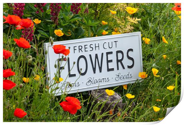 Garden flowers with fresh cut flower sign 0765 Print by Simon Bratt LRPS