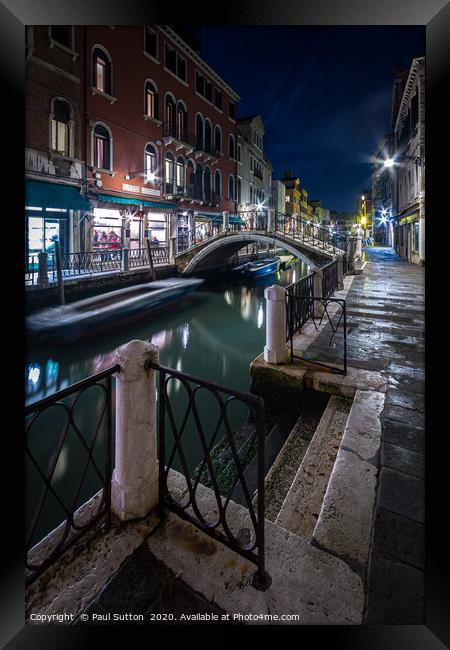 Venice by Night Framed Print by Paul Sutton