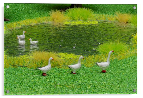 Geese At The Duckpond Acrylic by Steve Purnell