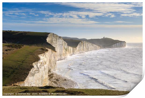Clifftop view (Seven Sisters) Print by Andrew Ray