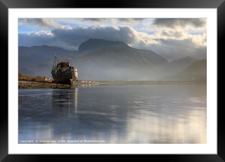 Abandoned boat and Ben Nevis (Loch Linnhe) Framed Mounted Print by Andrew Ray
