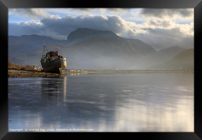 Abandoned boat and Ben Nevis (Loch Linnhe) Framed Print by Andrew Ray