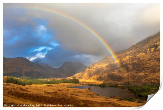 Rainbow over Lochan Urr Print by Andrew Ray