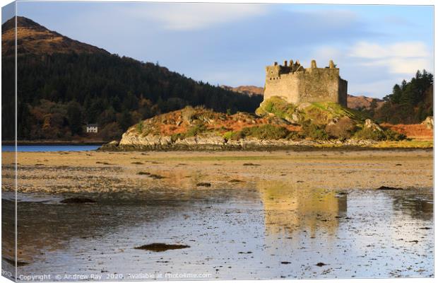 Reflections at Tioram Castle Canvas Print by Andrew Ray