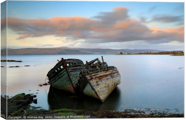 Abandoned boats (Salen) Canvas Print by Andrew Ray