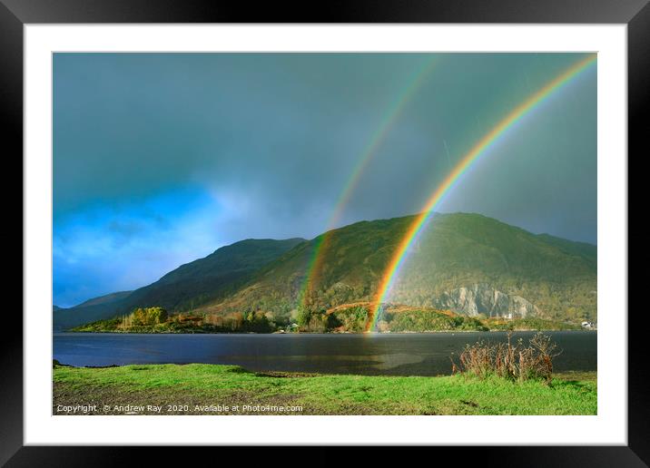 Rainbows at Taynuilt Pier Framed Mounted Print by Andrew Ray