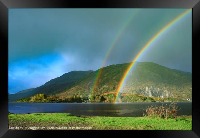 Rainbows at Taynuilt Pier Framed Print by Andrew Ray