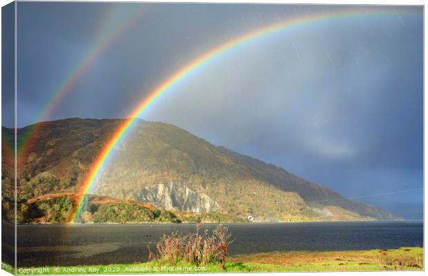 Rainbows over Loch Etive Canvas Print by Andrew Ray