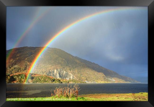 Rainbows over Loch Etive Framed Print by Andrew Ray