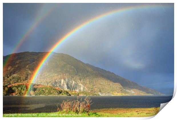Rainbows over Loch Etive Print by Andrew Ray