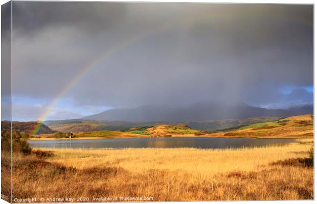 Loch Tromlee rainbow Canvas Print by Andrew Ray