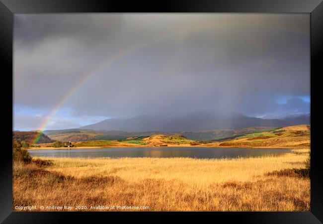 Loch Tromlee rainbow Framed Print by Andrew Ray