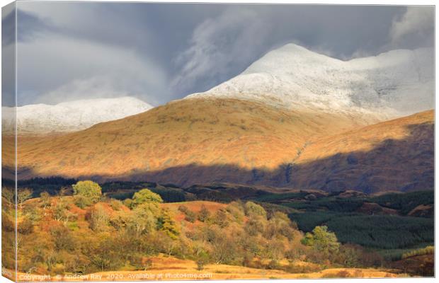 Snow on Ben Cruachan Canvas Print by Andrew Ray