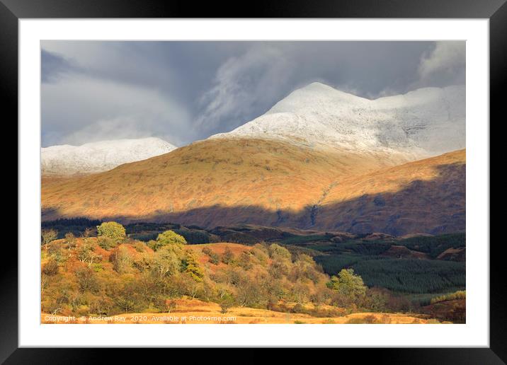 Snow on Ben Cruachan Framed Mounted Print by Andrew Ray