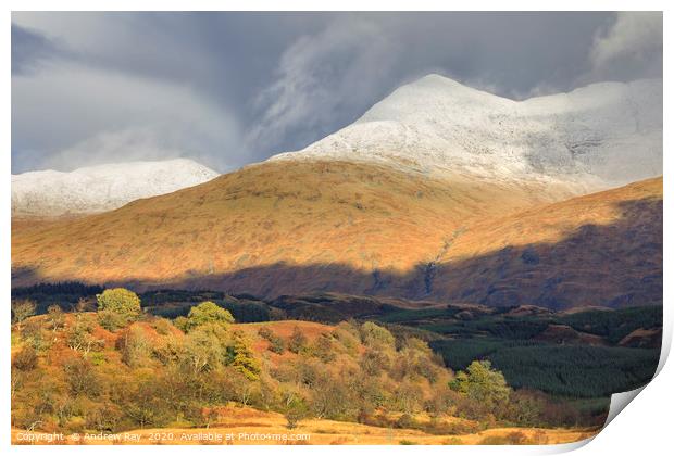 Snow on Ben Cruachan Print by Andrew Ray