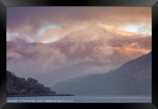 Mountain in the clouds (Taynuilt) Framed Print by Andrew Ray