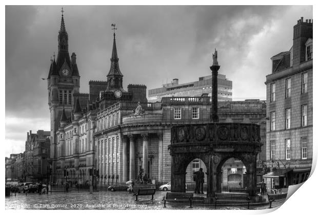 The Castlegate in the driving rain - B&W Print by Tom Gomez