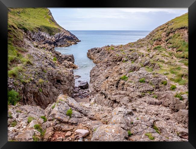 A view over Mewslade Bay at high water Framed Print by Chris Yaxley