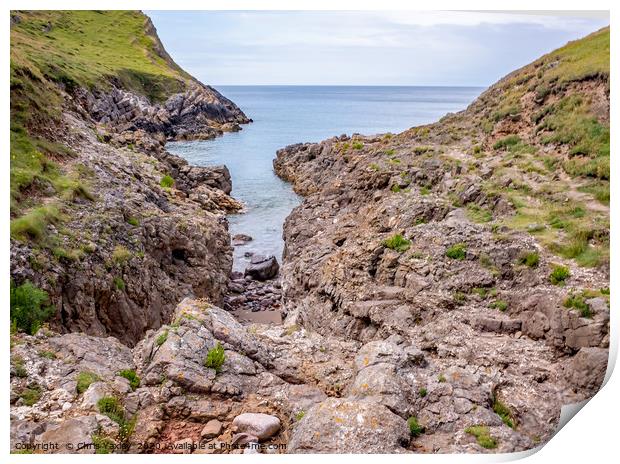 A view over Mewslade Bay at high water Print by Chris Yaxley
