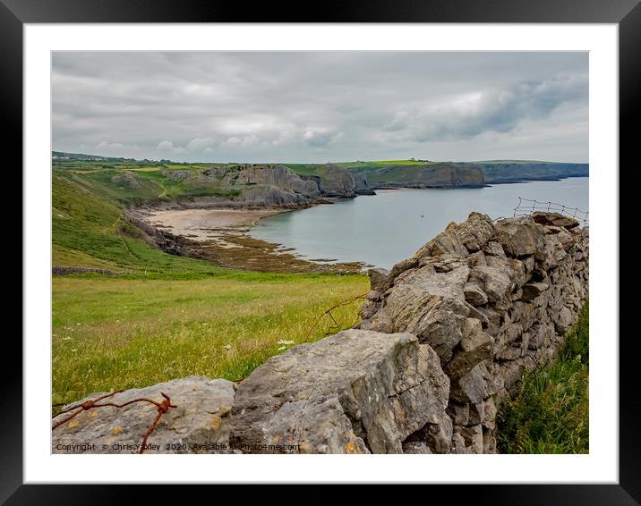 A view over Fall Bay from the Gower Coastal Path Framed Mounted Print by Chris Yaxley