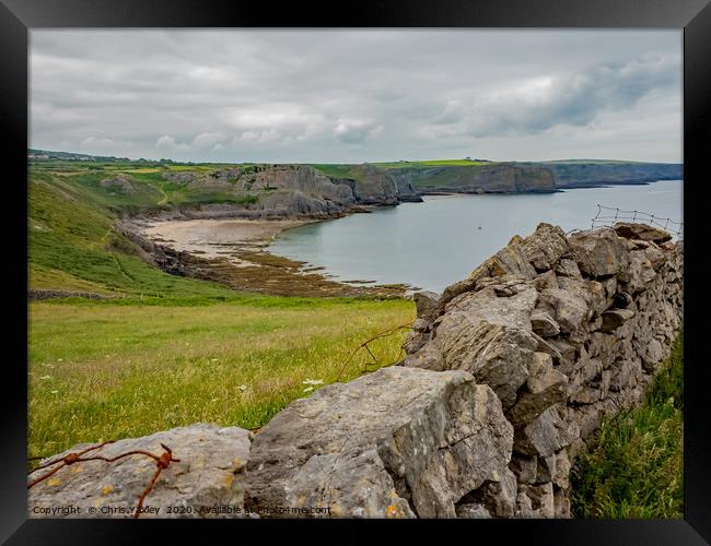 A view over Fall Bay from the Gower Coastal Path Framed Print by Chris Yaxley