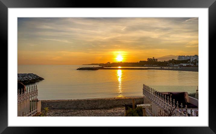 Puerto Banus beach at sunset Framed Mounted Print by Naylor's Photography