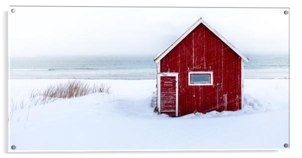 Red Cabin at The Beach Acrylic by Eirik Sørstrømmen