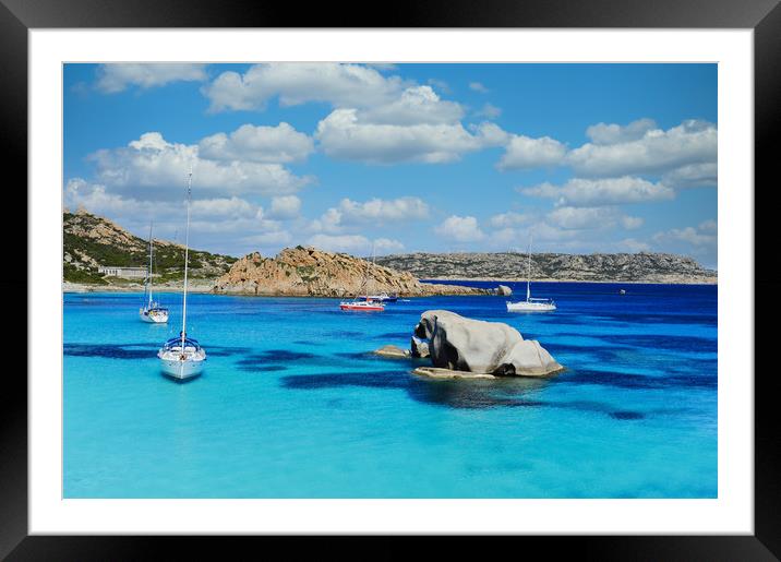 Sailboats moored near the island of Spargi Framed Mounted Print by federico stevanin