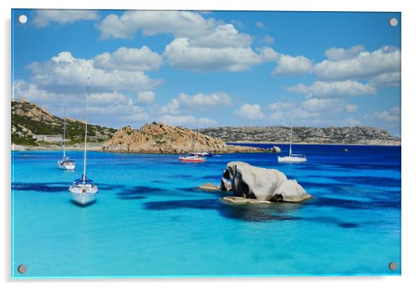 Sailboats moored near the island of Spargi Acrylic by federico stevanin