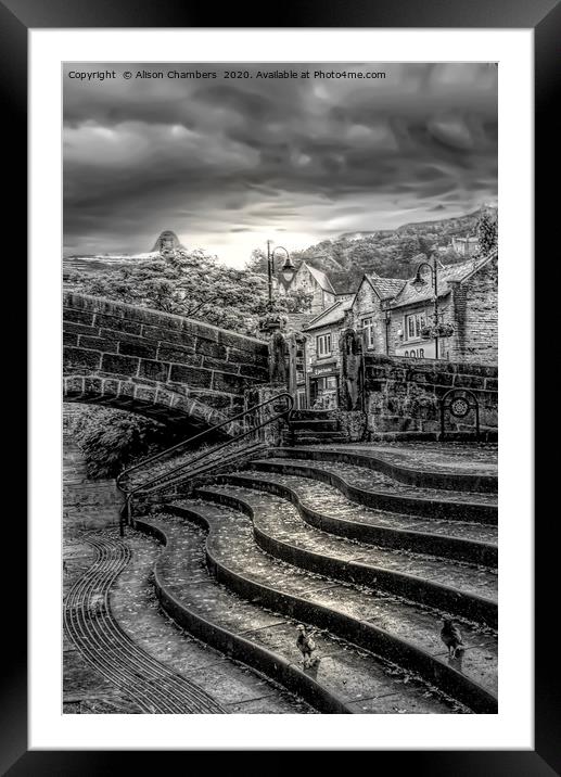 Hebden Old Bridge and Steps Framed Mounted Print by Alison Chambers