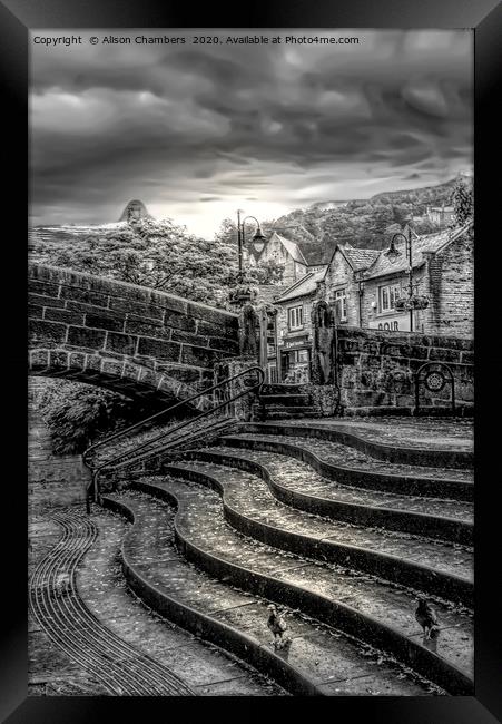 Hebden Old Bridge and Steps Framed Print by Alison Chambers