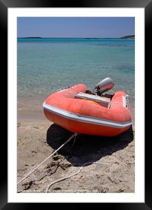 Red rubber boat at Elafonisi beach in Crete Framed Mounted Print by Lensw0rld 