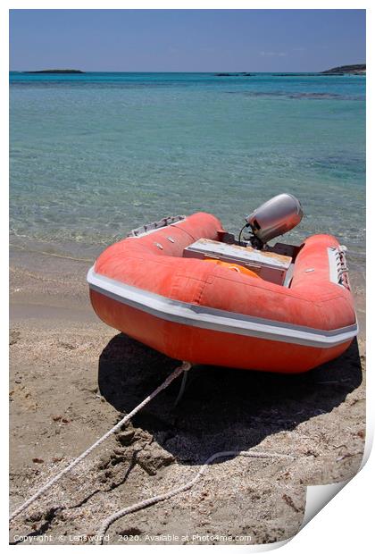 Red rubber boat at Elafonisi beach in Crete Print by Lensw0rld 