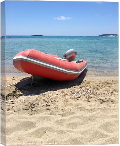 Red rubber boat at Elafonisi beach in Crete Canvas Print by Lensw0rld 