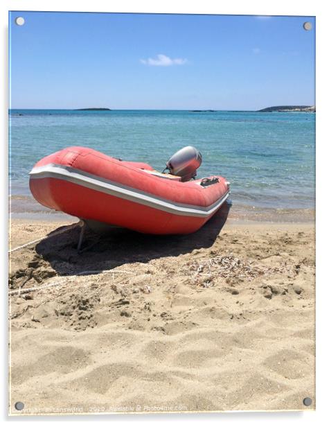Red rubber boat at Elafonisi beach in Crete Acrylic by Lensw0rld 