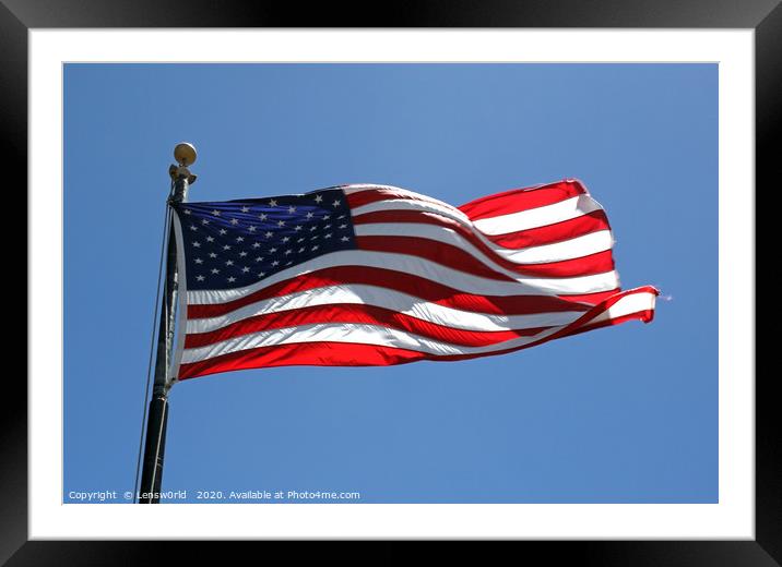 American flag waving on a sunny day Framed Mounted Print by Lensw0rld 