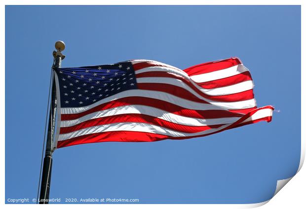 American flag waving on a sunny day Print by Lensw0rld 