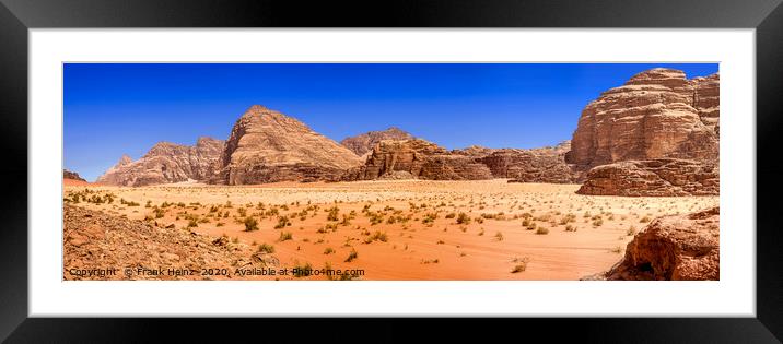 Rock desert panorama in Wadi Rum Framed Mounted Print by Frank Heinz