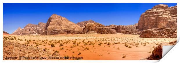 Rock desert panorama in Wadi Rum Print by Frank Heinz