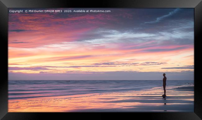 Crosby Beach Statue at Sunset Framed Print by Phil Durkin DPAGB BPE4