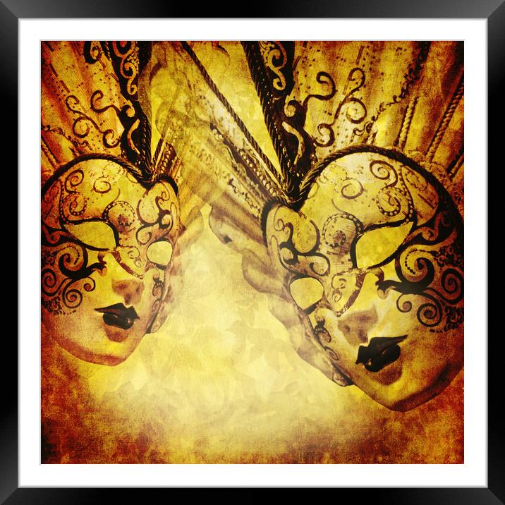Venice carnival, vintage Venetian masks and floral Framed Mounted Print by Luisa Vallon Fumi