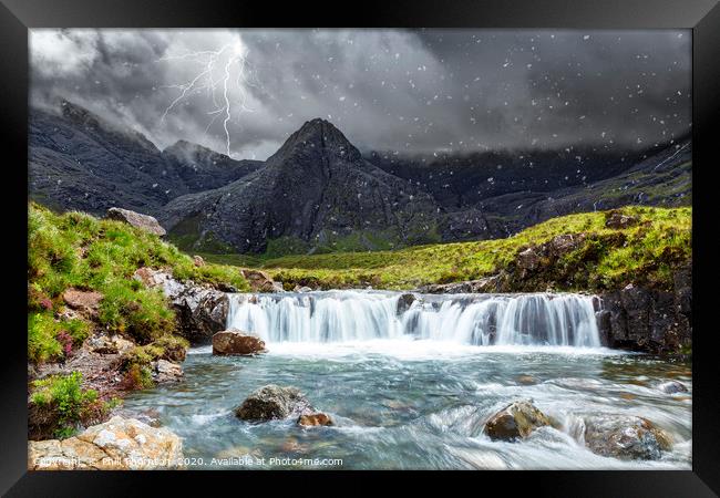 Spring lightning storm at the Fairy Pools. Framed Print by Phill Thornton