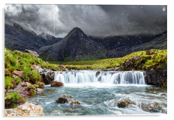 Spring lightning storm at the Fairy Pools. Acrylic by Phill Thornton