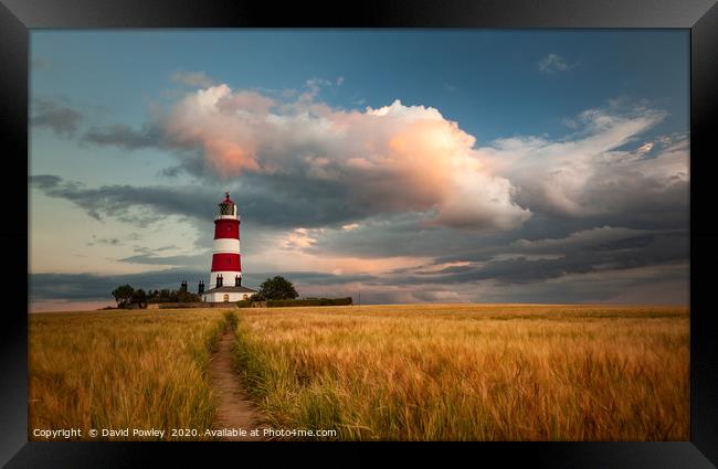 Evening light over Happisburgh Lighthouse Norfolk Framed Print by David Powley