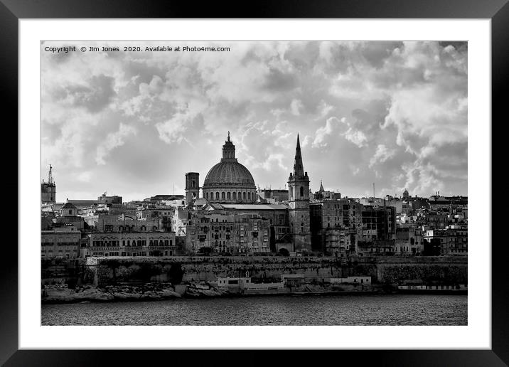 Valletta in black and white Framed Mounted Print by Jim Jones