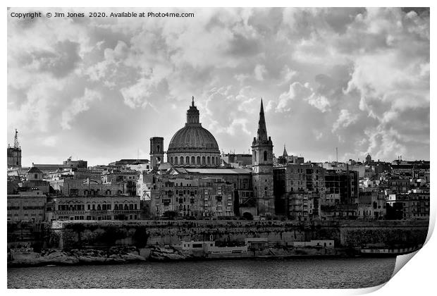 Valletta in black and white Print by Jim Jones