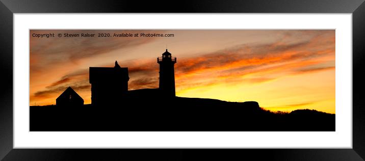 Nubble Lighthouse Silhouette Framed Mounted Print by Steven Ralser
