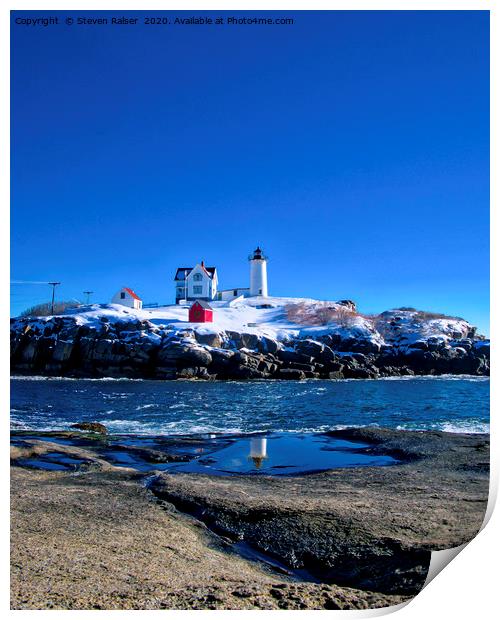 Winter at the Nubble Lighthouse - York - Maine III Print by Steven Ralser