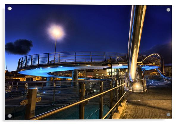 Holyhead New Bridge at night Acrylic by Gail Johnson